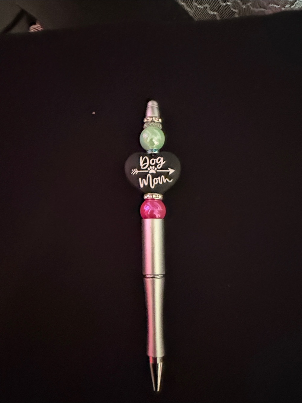 Dog Mom Heart Beaded Pen - Pink & Green